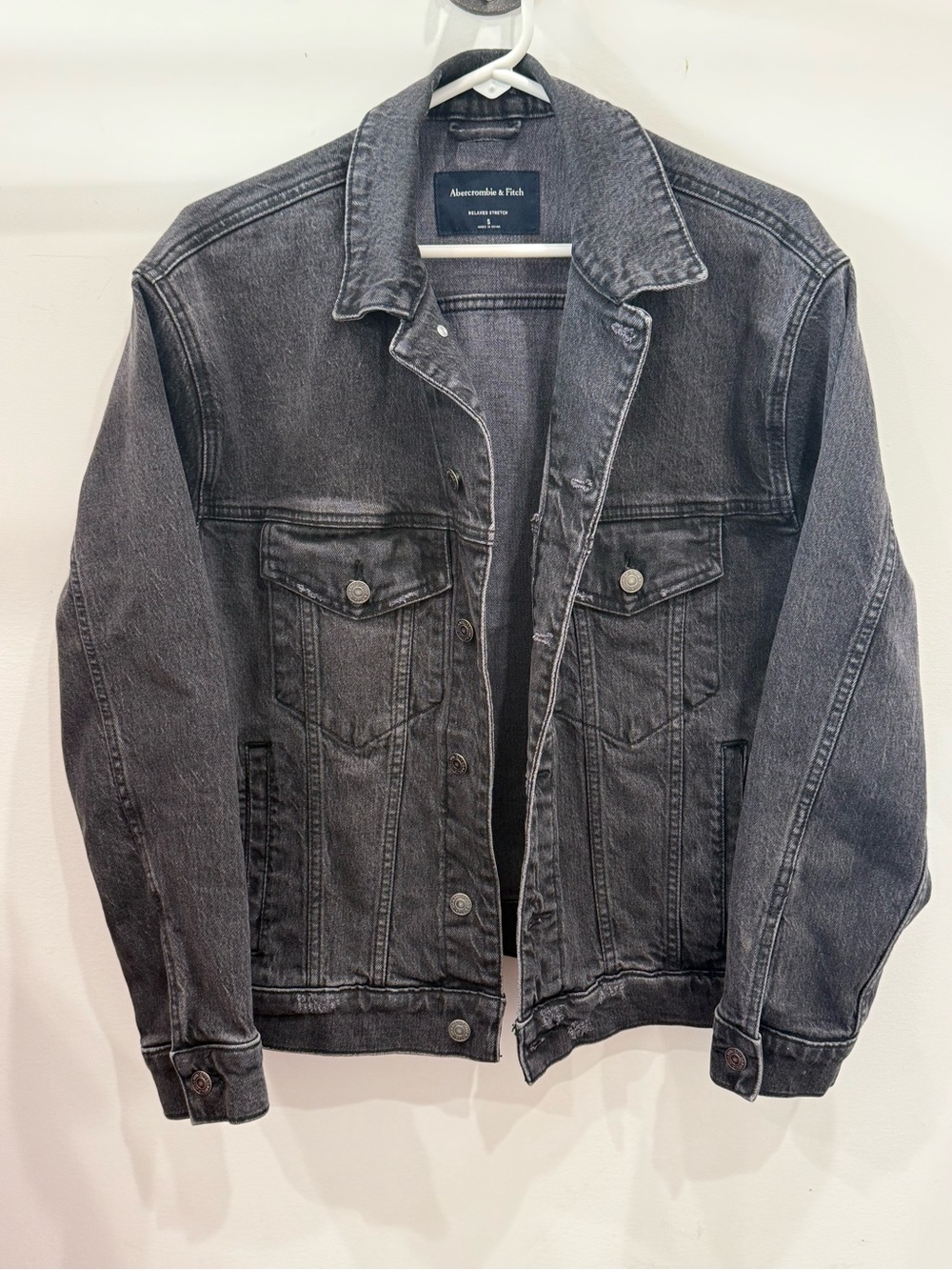 Abercrombie & Fitch Men's Faded Black Denim Jacket